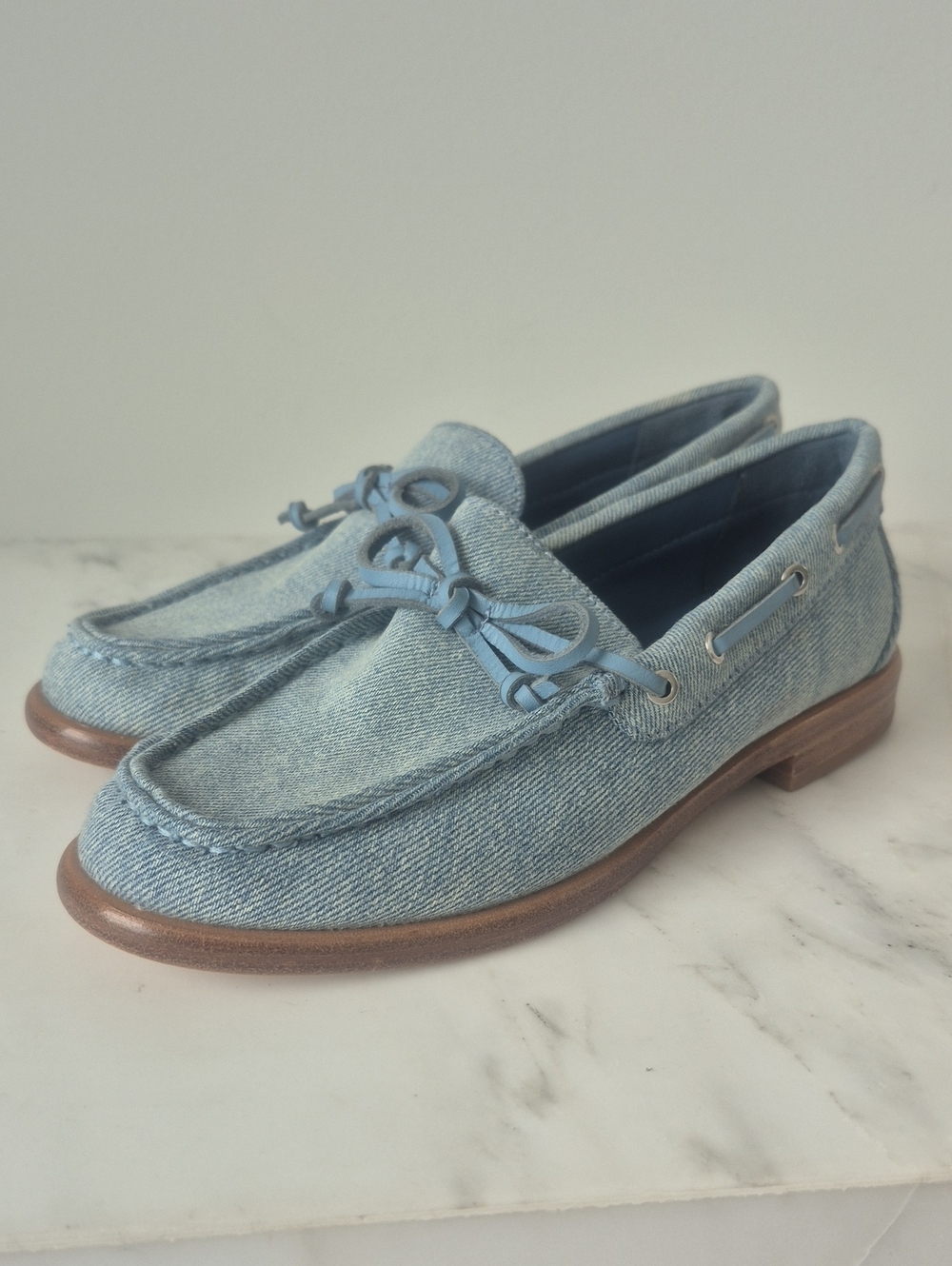 rag & bone Light Denim Moc Toe Loafers with Brown Sole